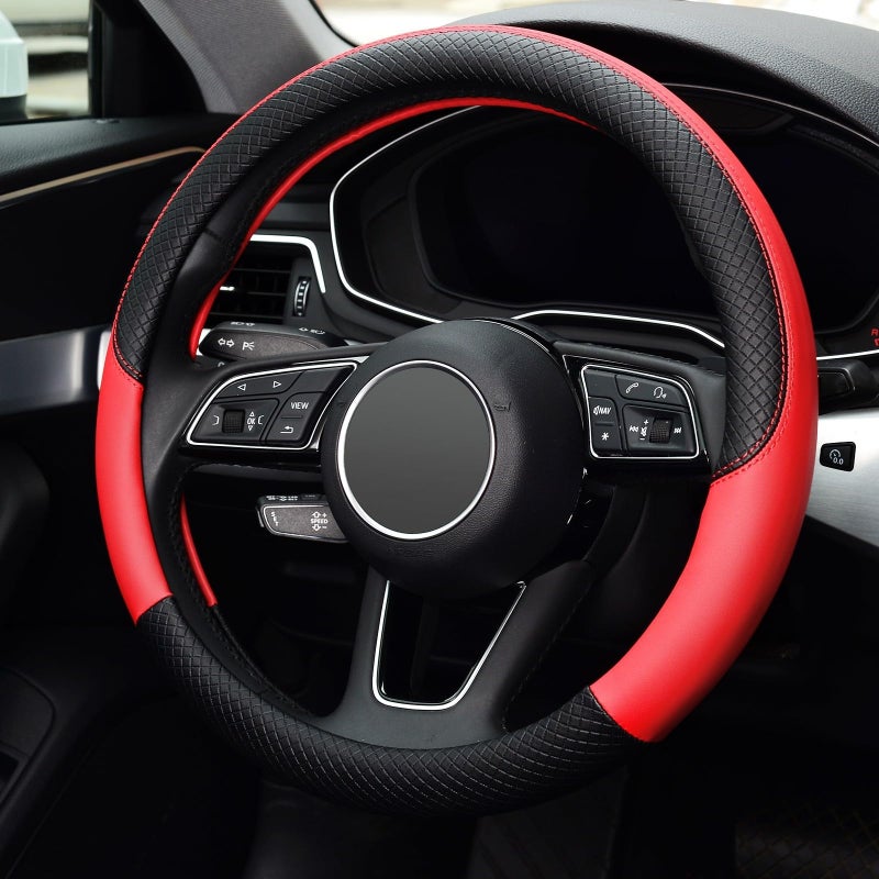 LABBYWAY Steering Wheel Cover, Universal Fit 15 Inch Microfiber Leather Car Wheel Protector, Anti-Slip, Red - Image 3